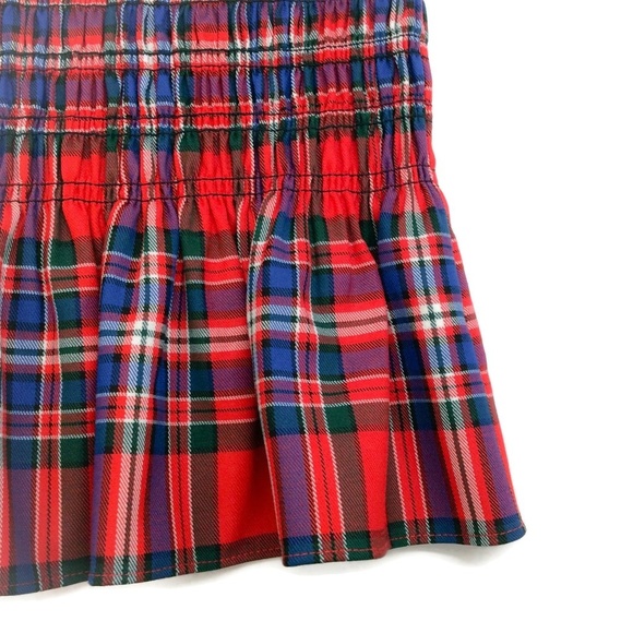 Tanya Taylor Red Multi Plaid Smocked Crop Blouse - Picture 5 of 7